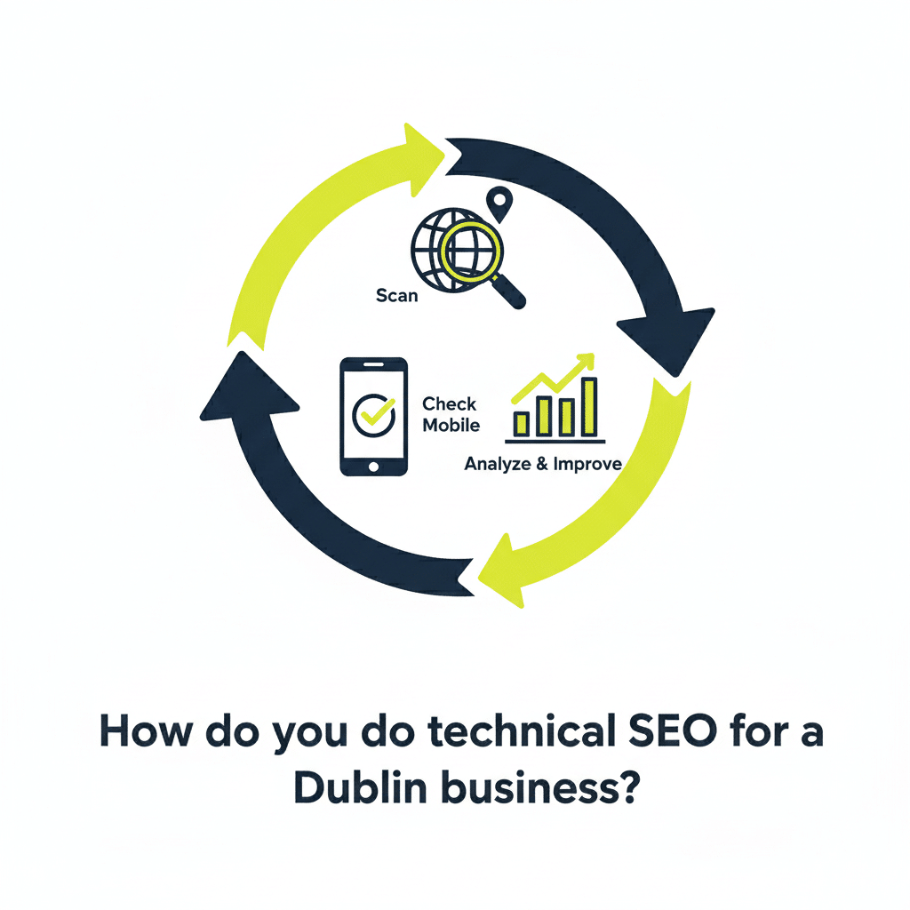A workflow icon showing the step-by-step technical SEO process for local businesses.